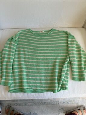 Striped Mint Green and Cream oversized beachy Women's Sweater